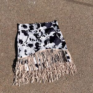 Cow Print Fringe Skirt